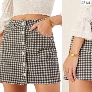 Reformation Bianca Gingham Black and White Plaid Mini Skirt